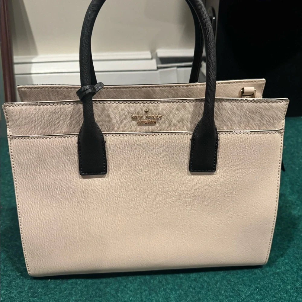 Kate Spade Leather Bag Pale Pink Trimmed Black Satchel strap info in description